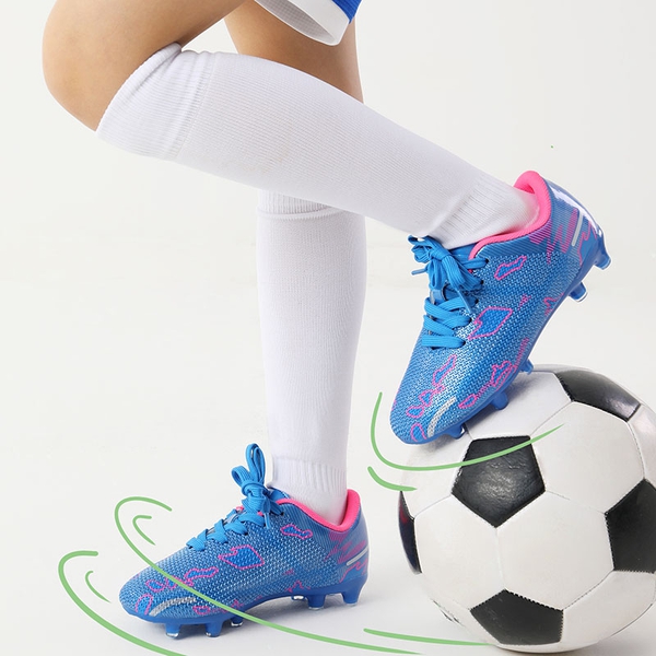 Kids Earth Surface Pattern Soccer Shoes - BLUE HOT PINK - 1